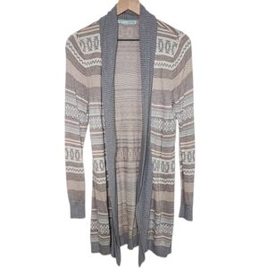 Maurices Womens Medium Chevron Aztec Bohemian Print Open Front Long Cardigan